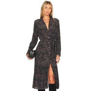 RAILS Beatrice Long Sleeve Belted Button Down Midi Dress Size S Abstract Animal
